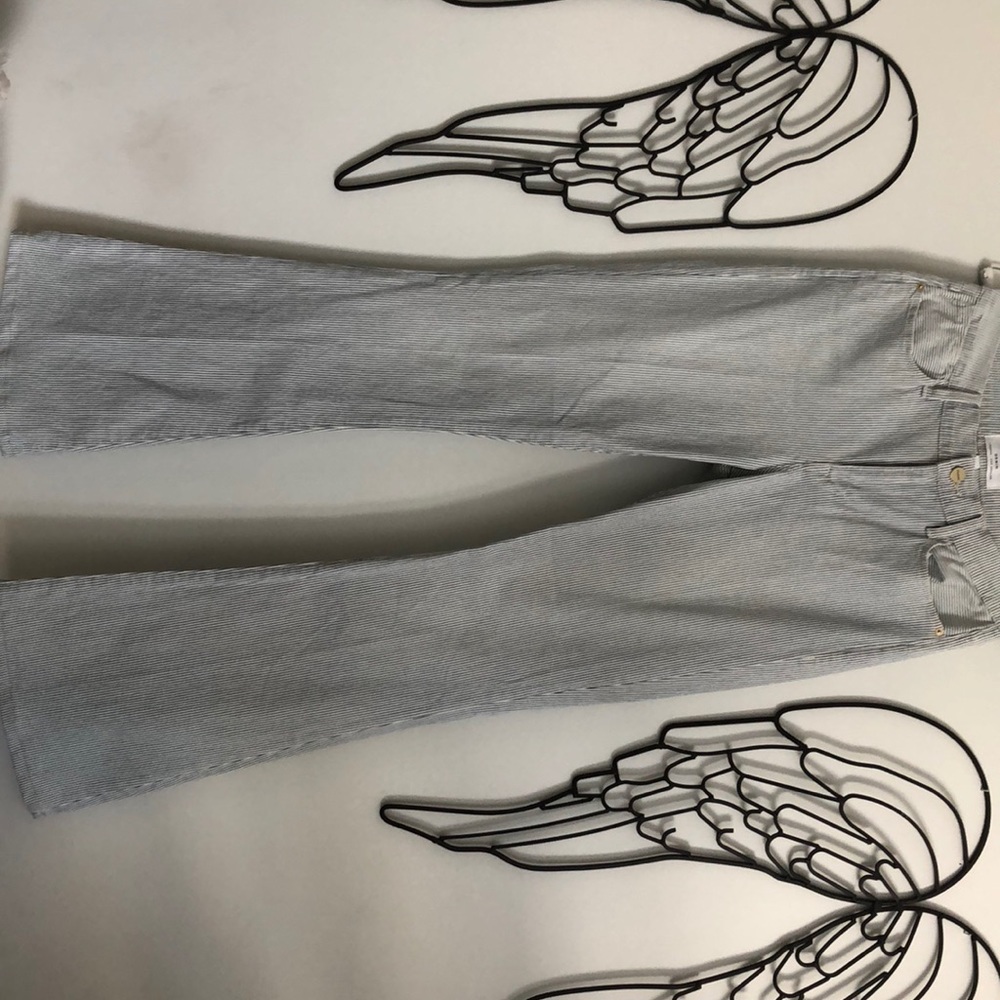 Frame denim pinstripe blue/ white flare jeans